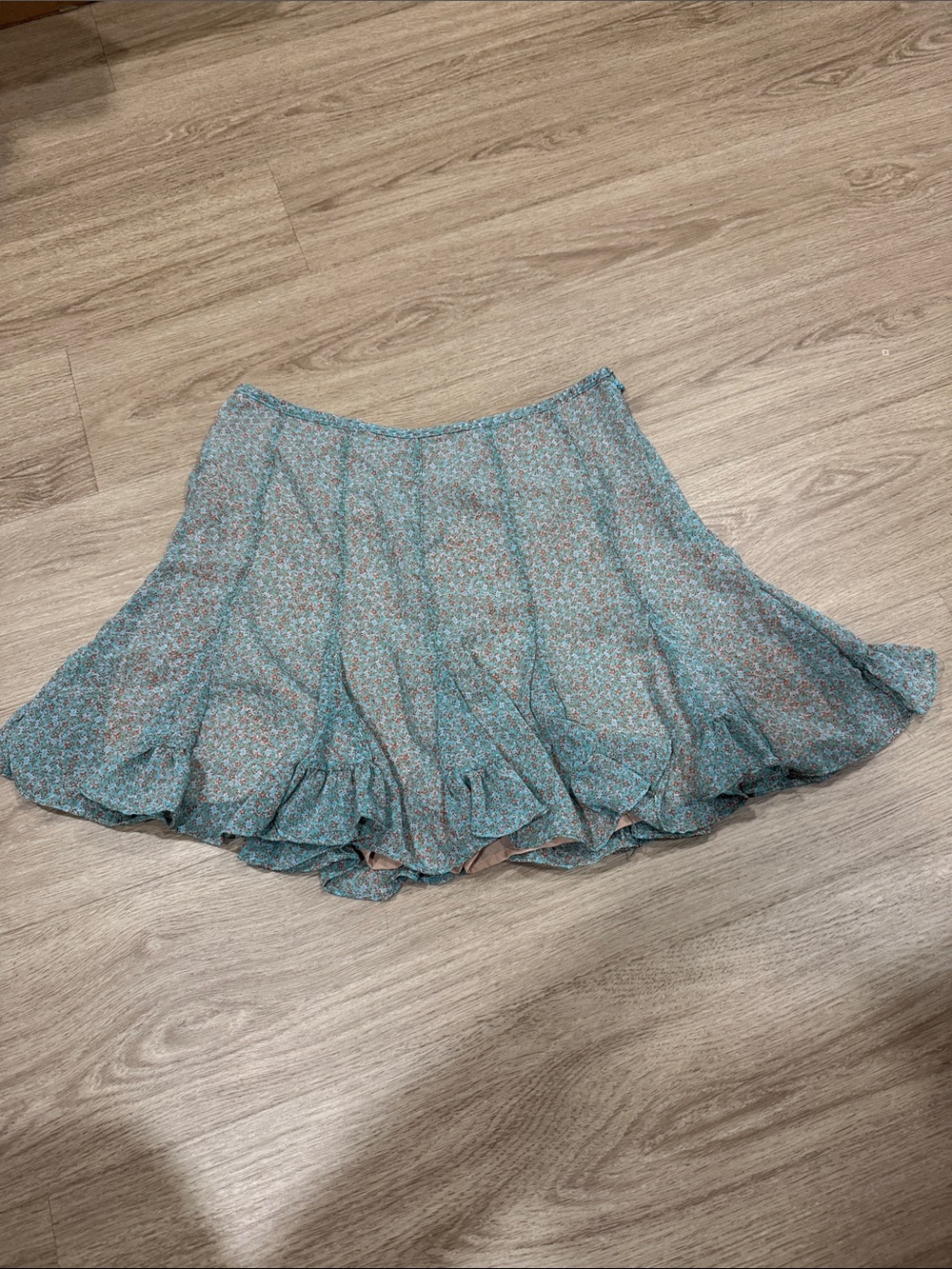 Dress Forum Teal & Coral Floral Ruffled Skater Skirt
